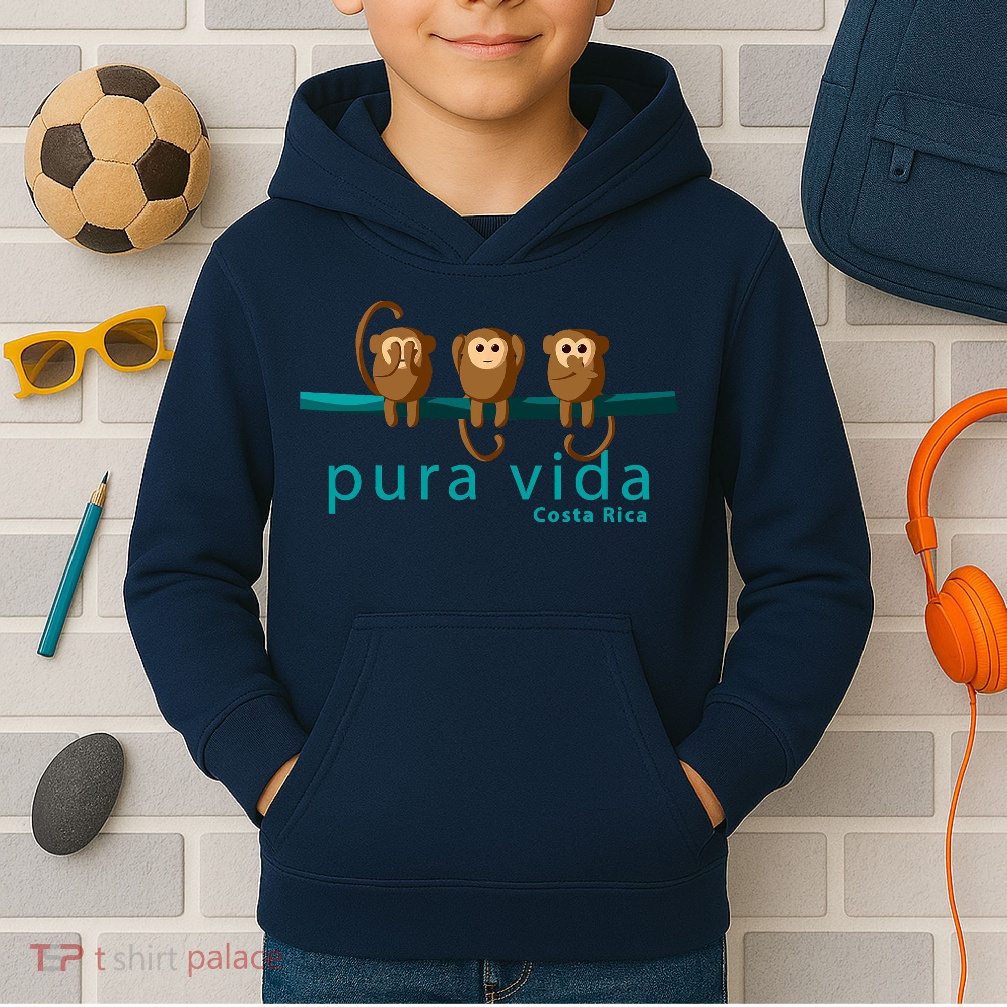 Pura Vida Monkeys Costa Rica Kids Hoodie