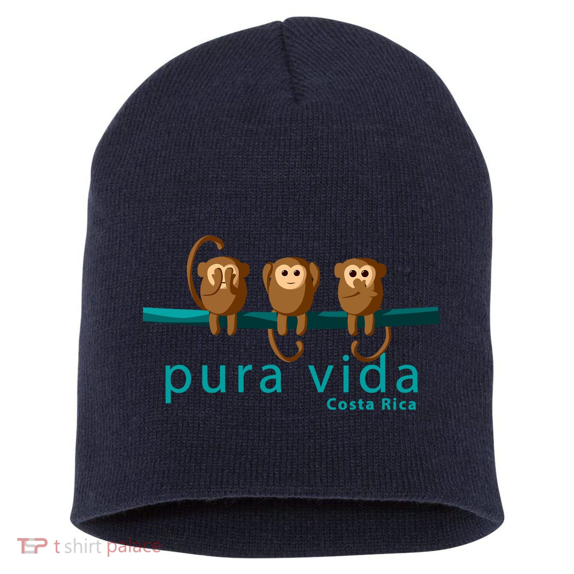 Pura Vida Monkeys Costa Rica Short Acrylic Beanie