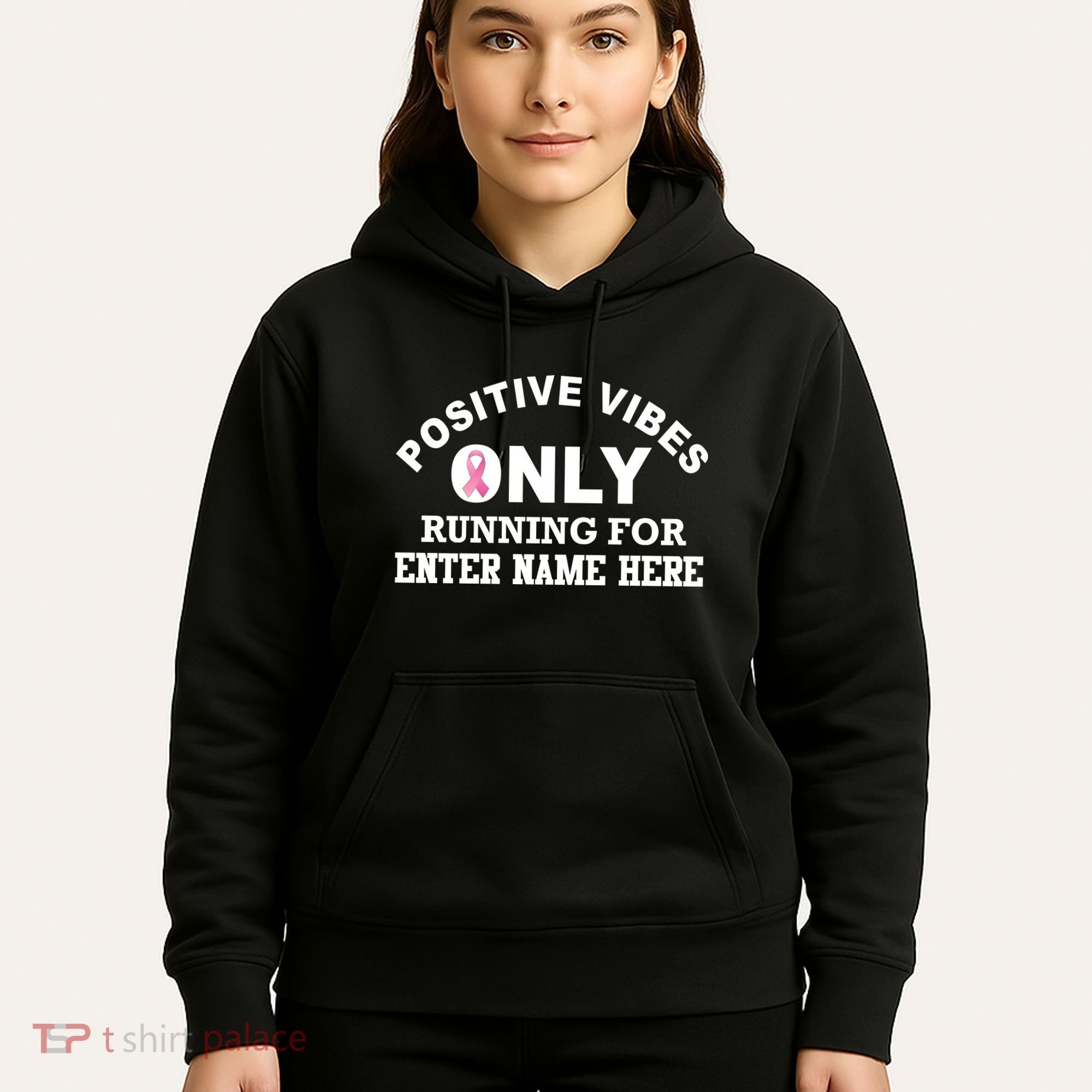 Positives Vibes Only Custom Name Breast Cancer Hoodie