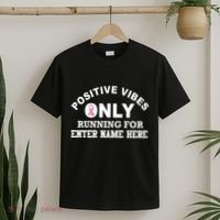 Positives Vibes Only Custom Name Breast Cancer T-Shirt thumb 2