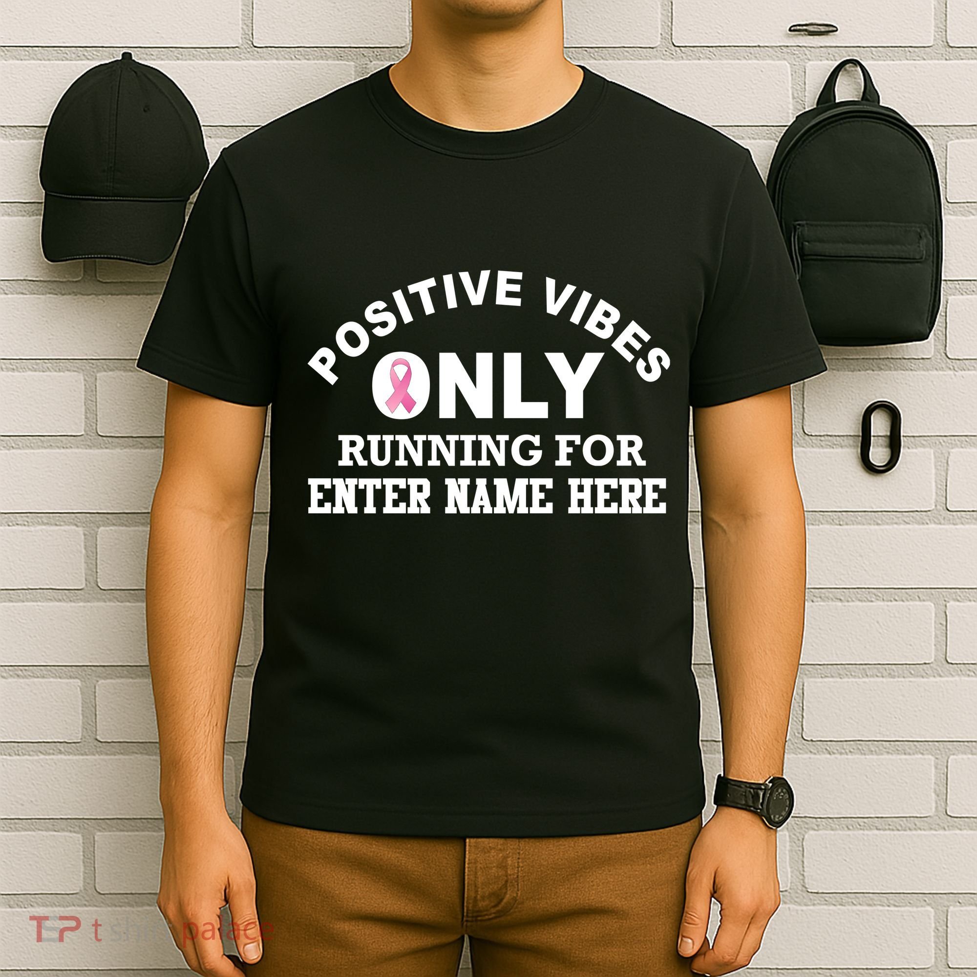 Positives Vibes Only Custom Name Breast Cancer T-Shirt