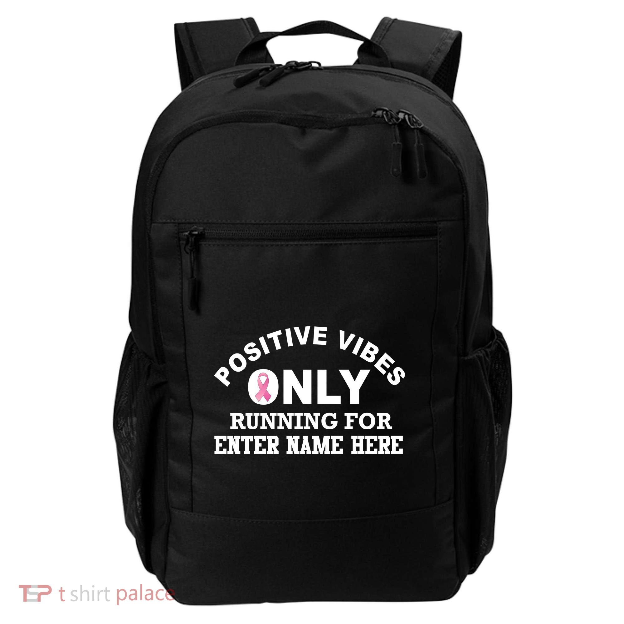 Positives Vibes Only Custom Name Breast Cancer Backpack
