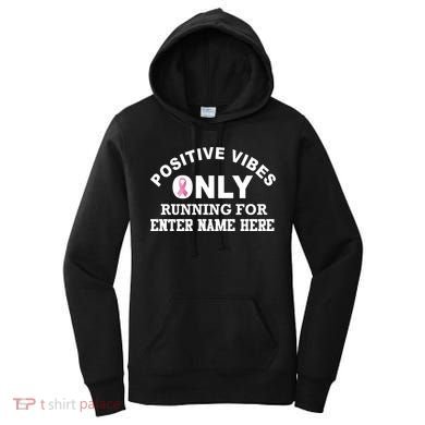 Positives Vibes Only Custom Name Breast Cancer Women's Hoodie