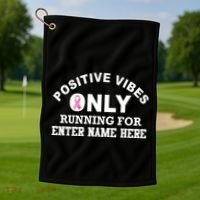 Positives Vibes Only Custom Name Breast Cancer Golf Towel thumb 1