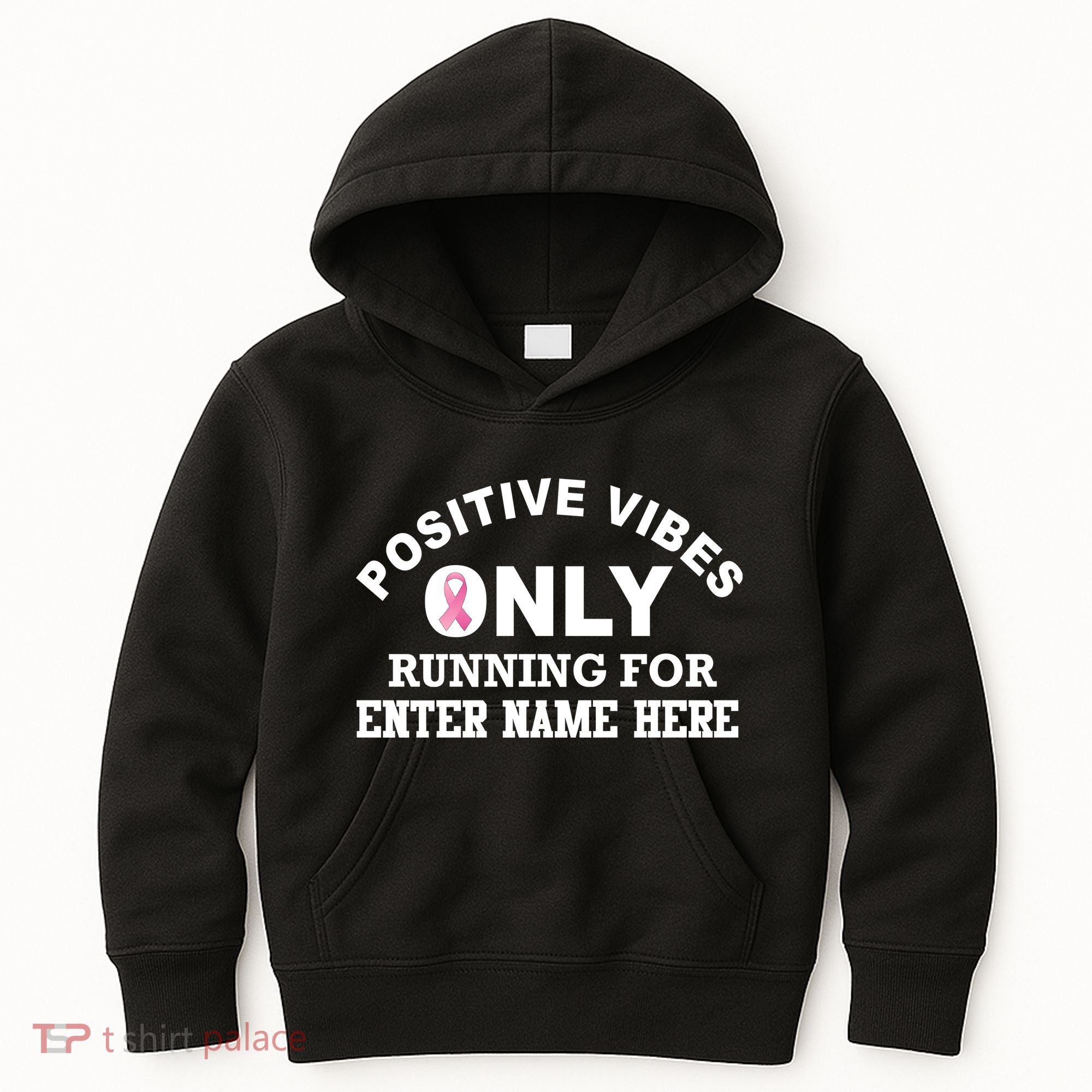 Positives Vibes Only Custom Name Breast Cancer Kids Hoodie