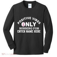 Positives Vibes Only Custom Name Breast Cancer Kids Long Sleeve Shirt thumb 0
