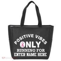 Positives Vibes Only Custom Name Breast Cancer Tote Bag thumb 0