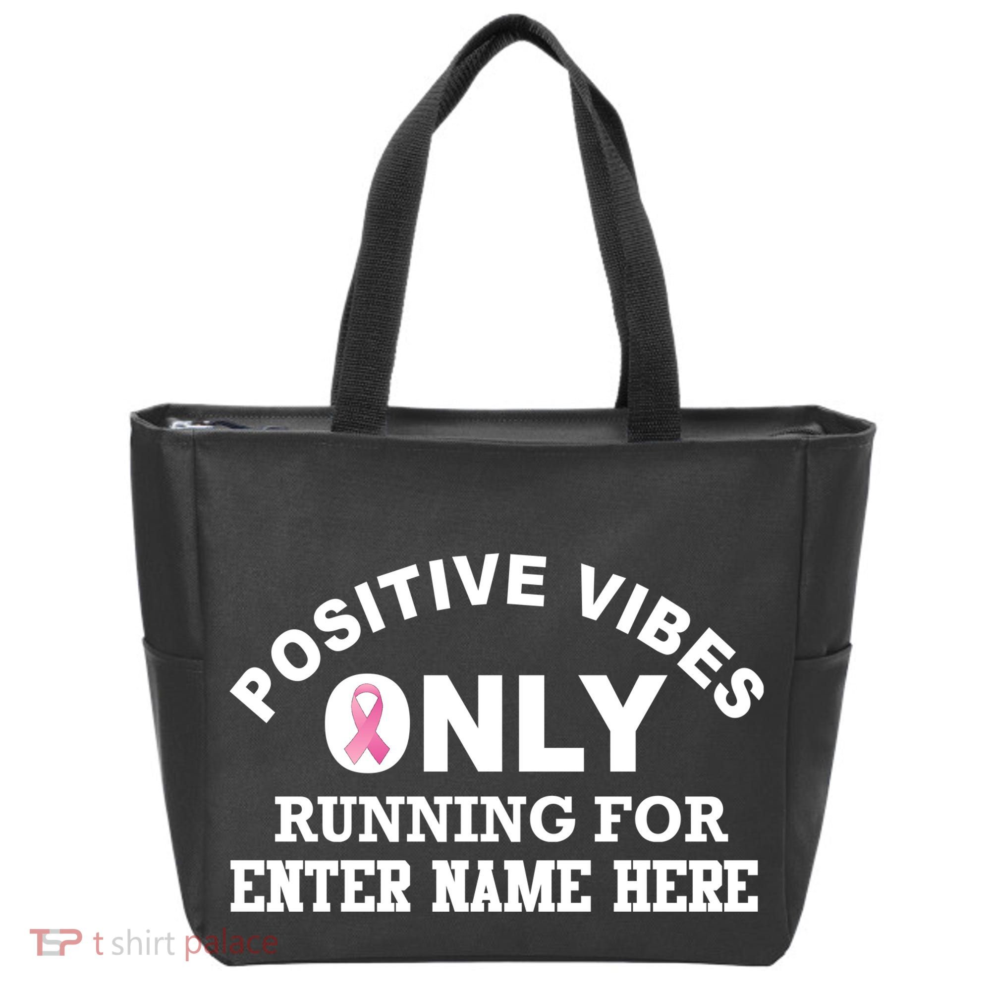 Positives Vibes Only Custom Name Breast Cancer Tote Bag