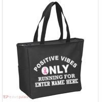Positives Vibes Only Custom Name Breast Cancer Tote Bag thumb 2