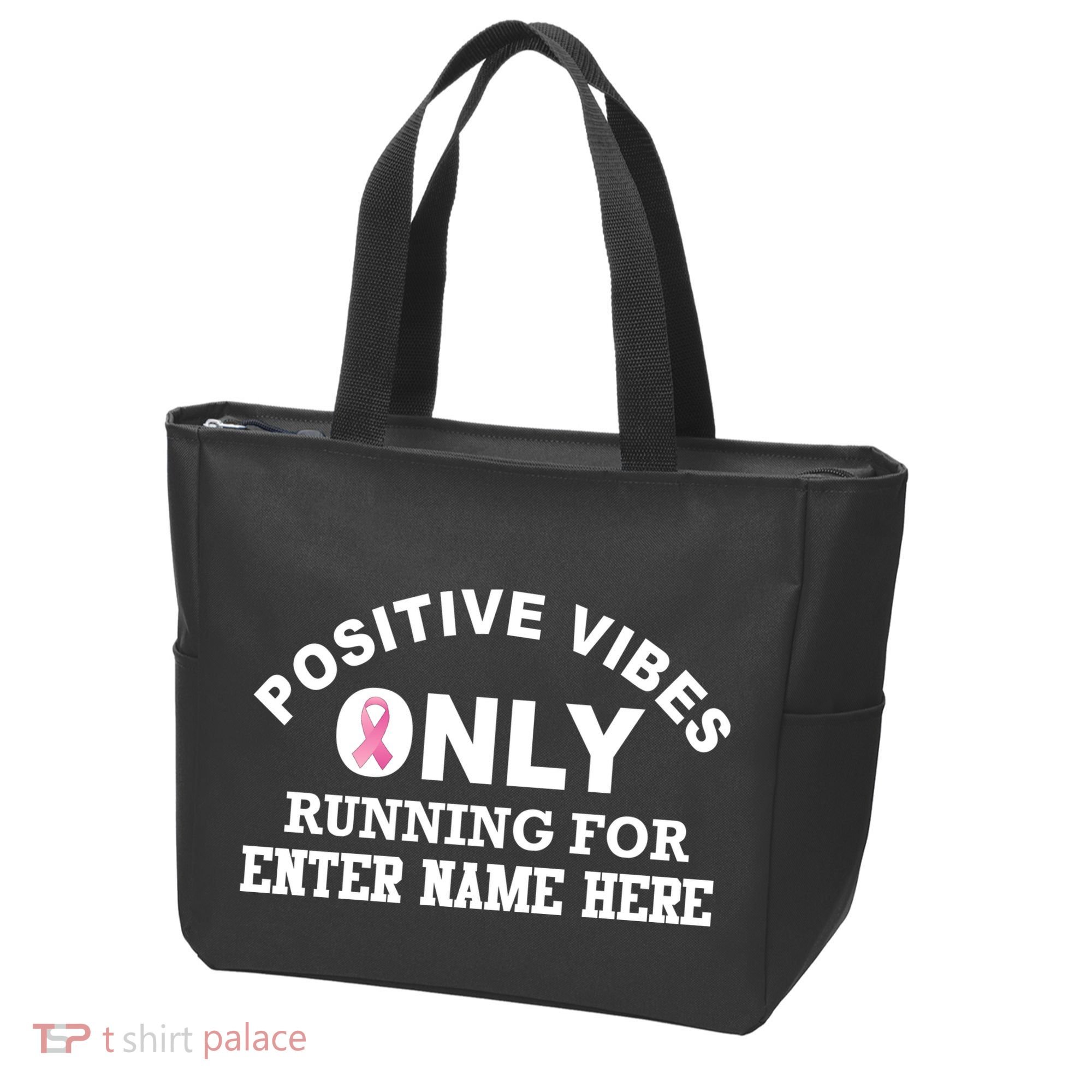 Positives Vibes Only Custom Name Breast Cancer Tote Bag