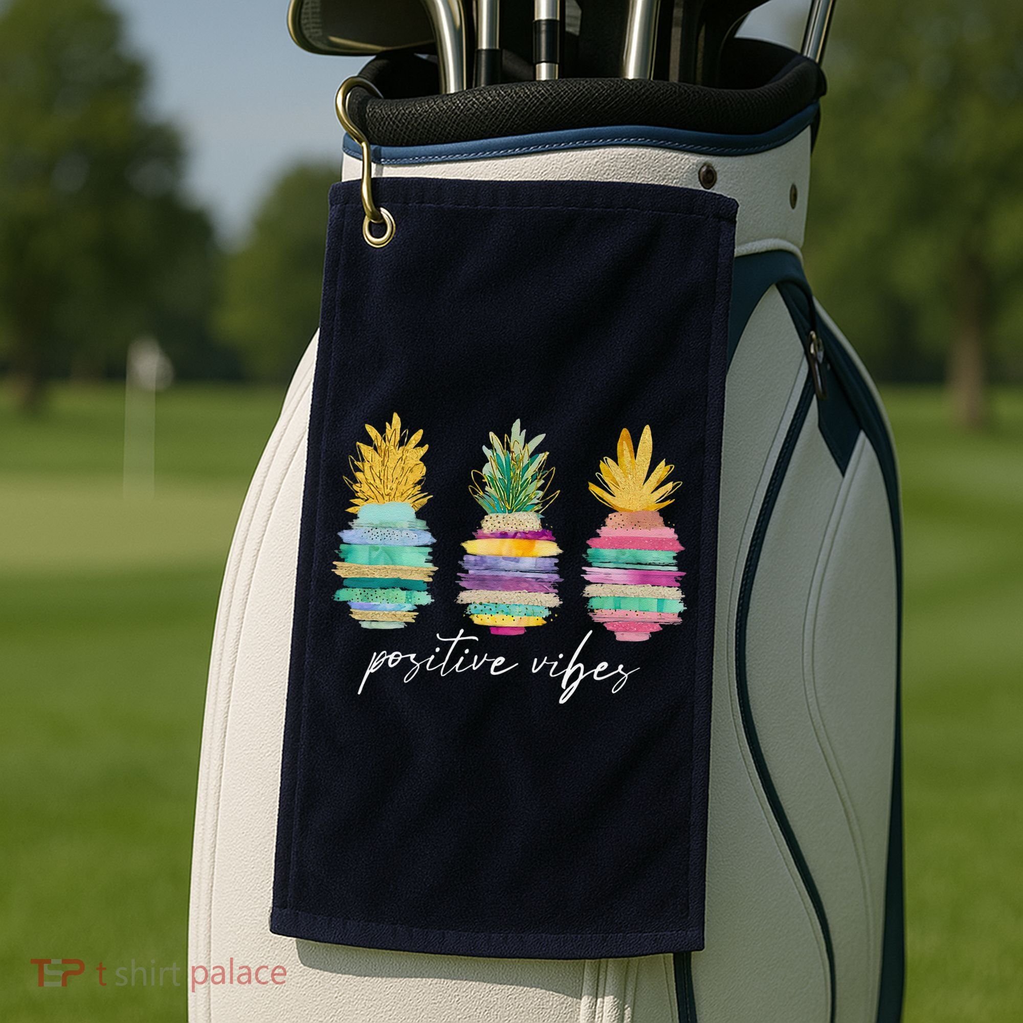 Positive Vibe Pineapple Transfer Day Infertility Ivf Mom Dad Golf Towel