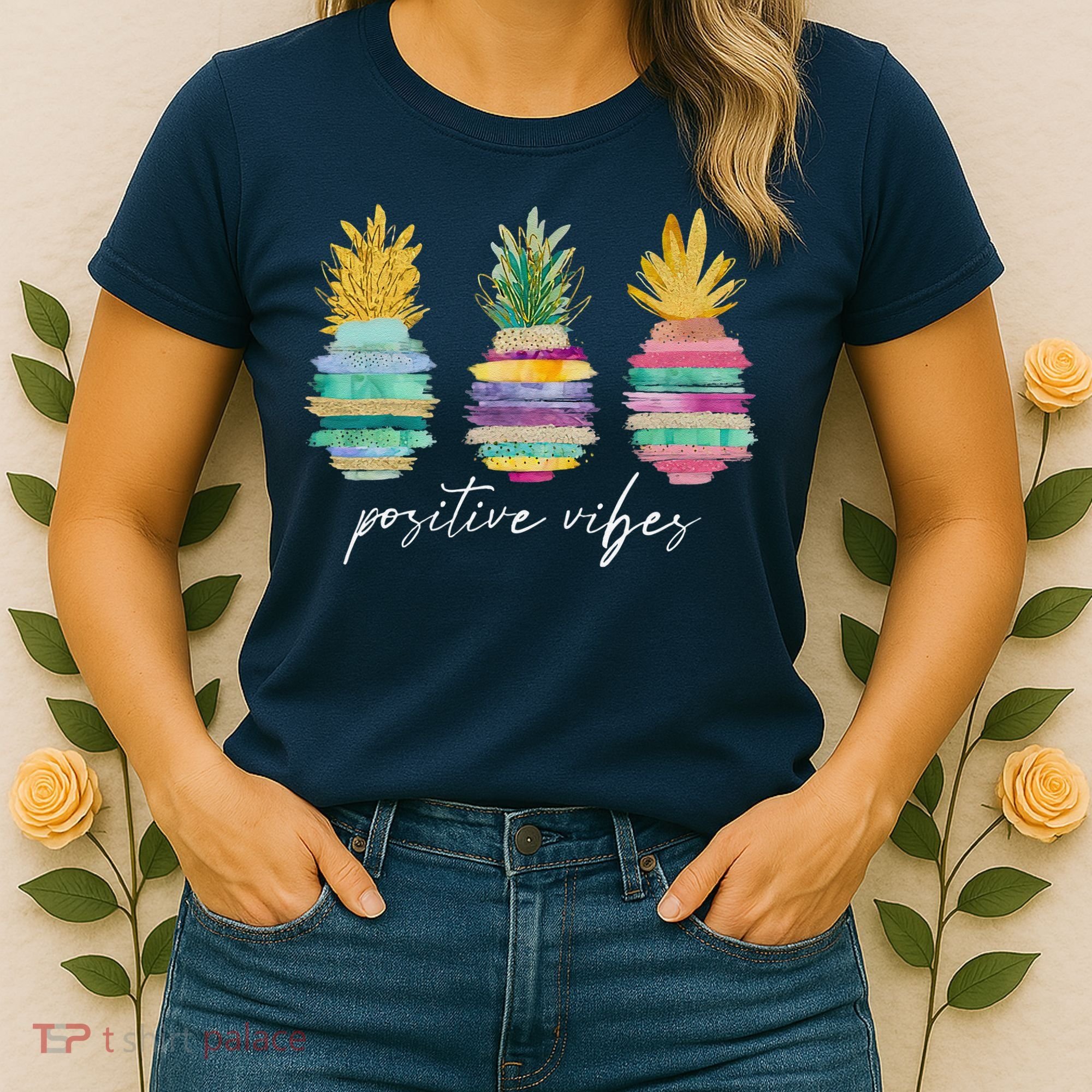Positive Vibe Pineapple Transfer Day Infertility Ivf Mom Dad Women's T-Shirt