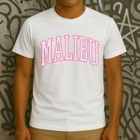 Preppy Varsity Pink Malibu CA California Font T-Shirt thumb 3