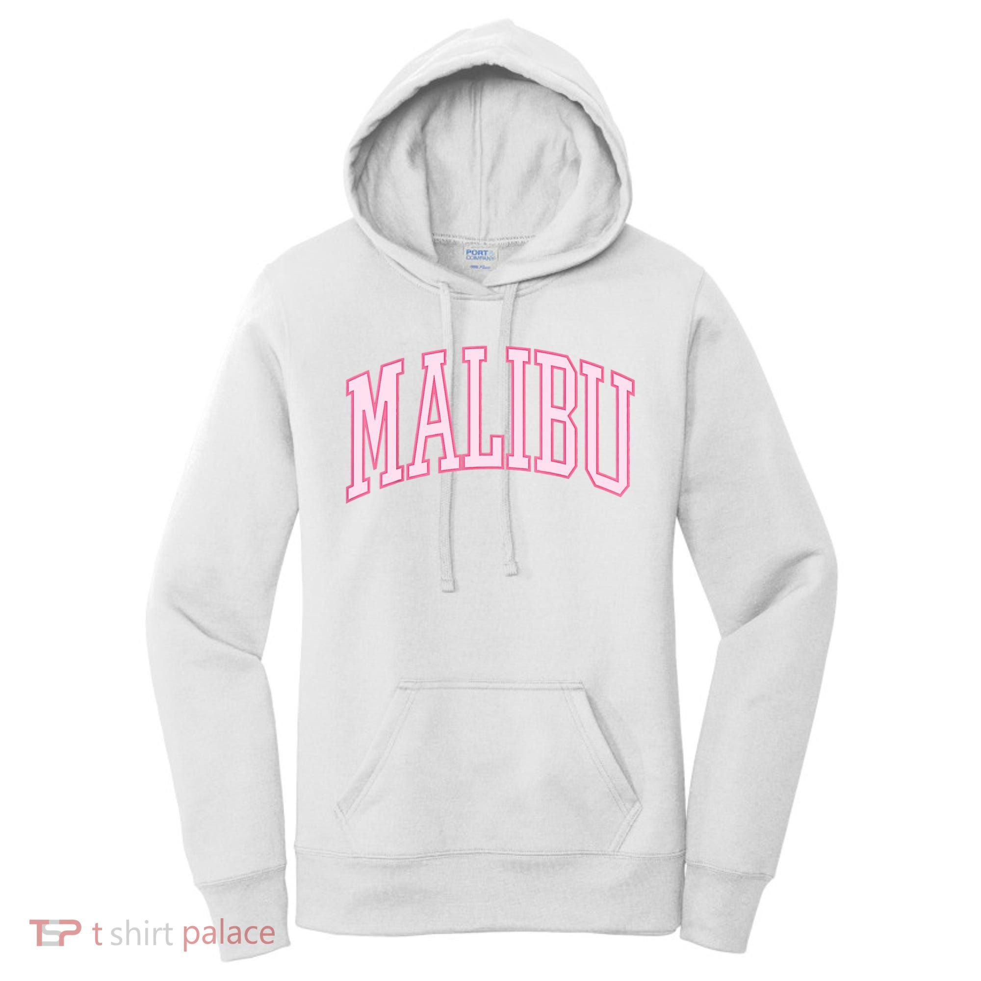 Preppy Varsity Pink Malibu CA California Font Women's Hoodie