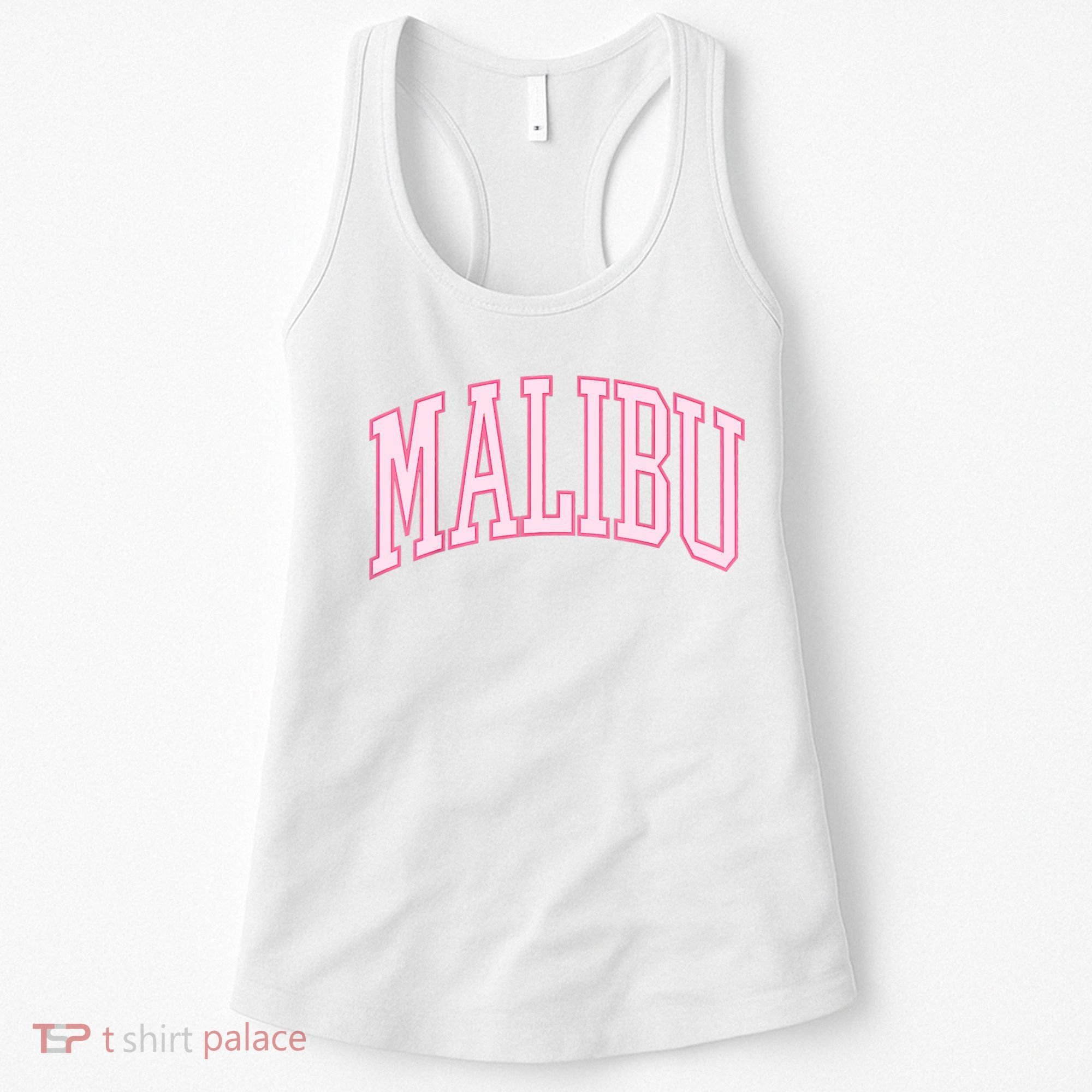 Preppy Varsity Pink Malibu CA California Font Women's Tank Top