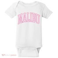 Preppy Varsity Pink Malibu CA California Font Baby Bodysuit thumb 0