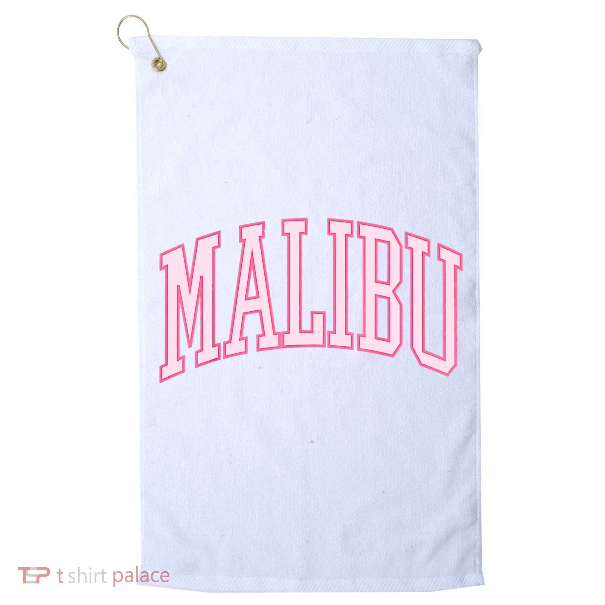 Preppy Varsity Pink Malibu CA California Font Golf Towel