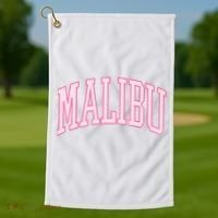 Preppy Varsity Pink Malibu CA California Font Golf Towel thumb 1