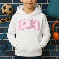 Preppy Varsity Pink Malibu CA California Font Kids Hoodie thumb 2