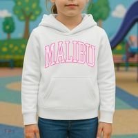 Preppy Varsity Pink Malibu CA California Font Kids Hoodie thumb 3