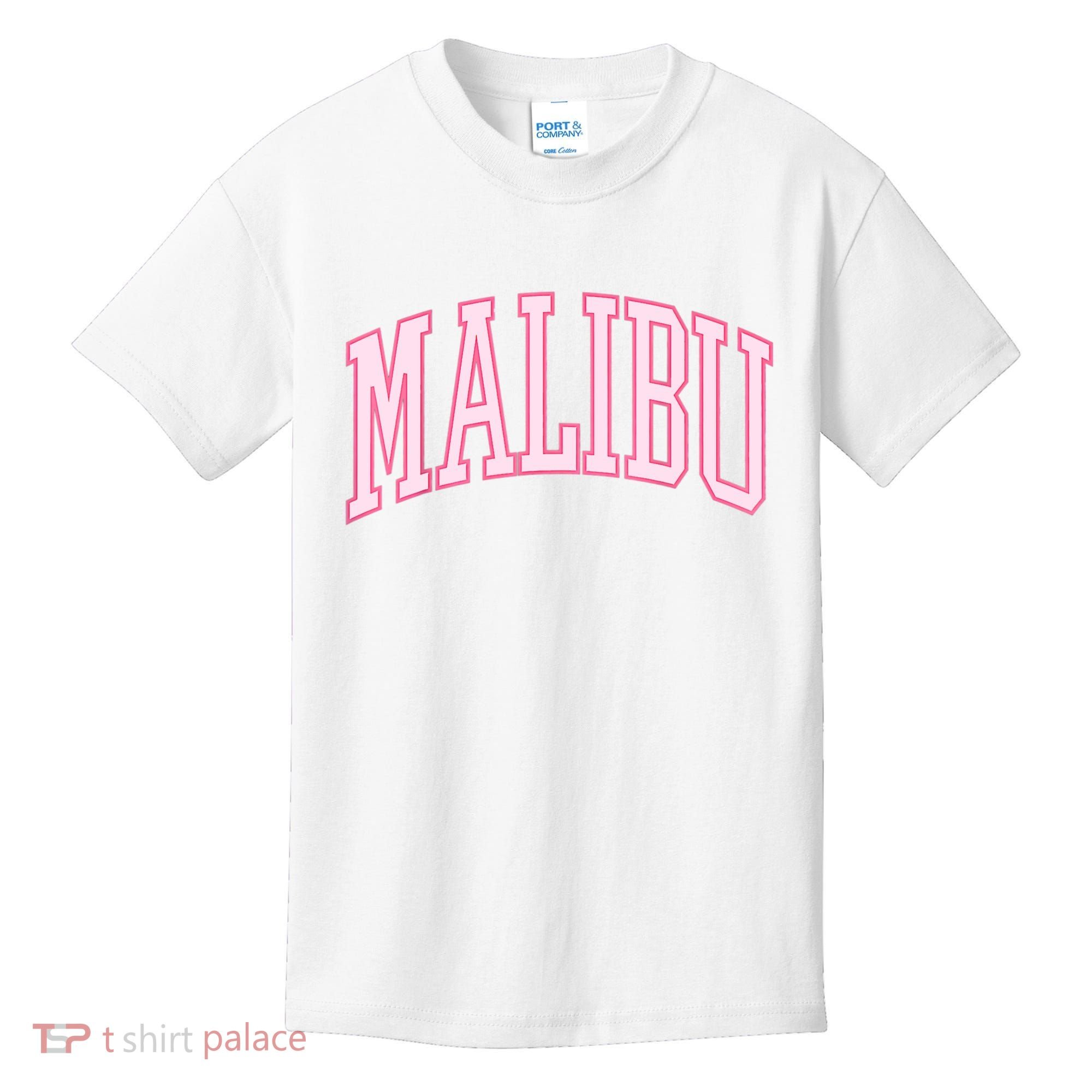Preppy Varsity Pink Malibu CA California Font Kids T-Shirt