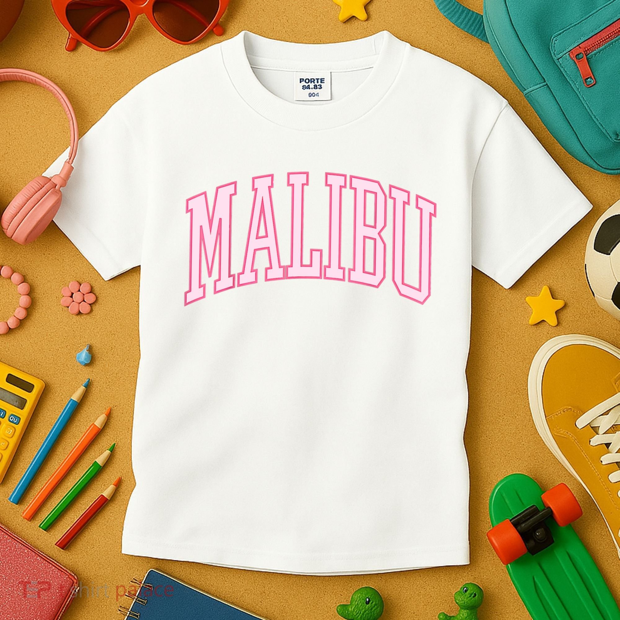 Preppy Varsity Pink Malibu CA California Font Kids T-Shirt