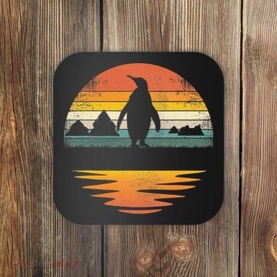Penguin Vintage Retro Sunset Penguin Lover Coaster