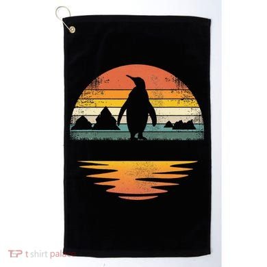Penguin Vintage Retro Sunset Penguin Lover Golf Towel