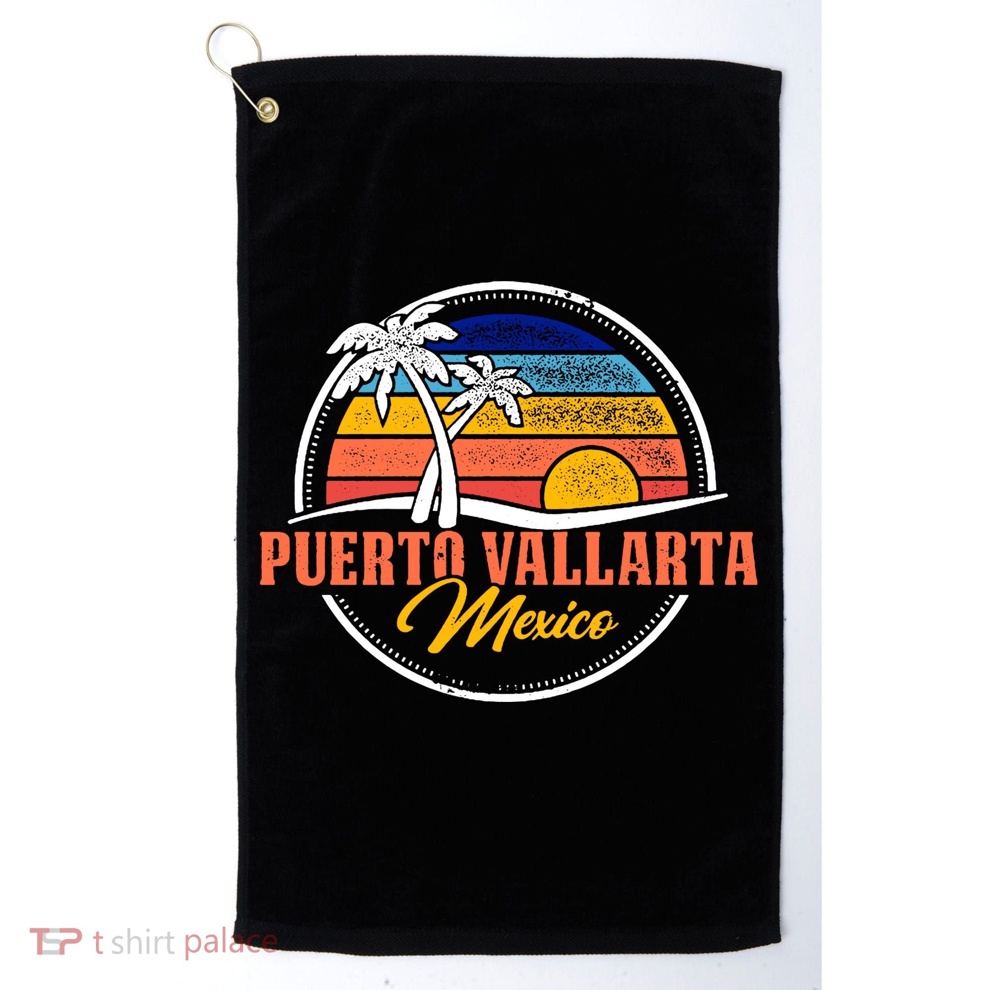 Puerto Vallarta Retro Sunset Golf Towel