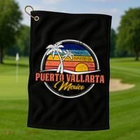 Puerto Vallarta Retro Sunset Golf Towel thumb 1