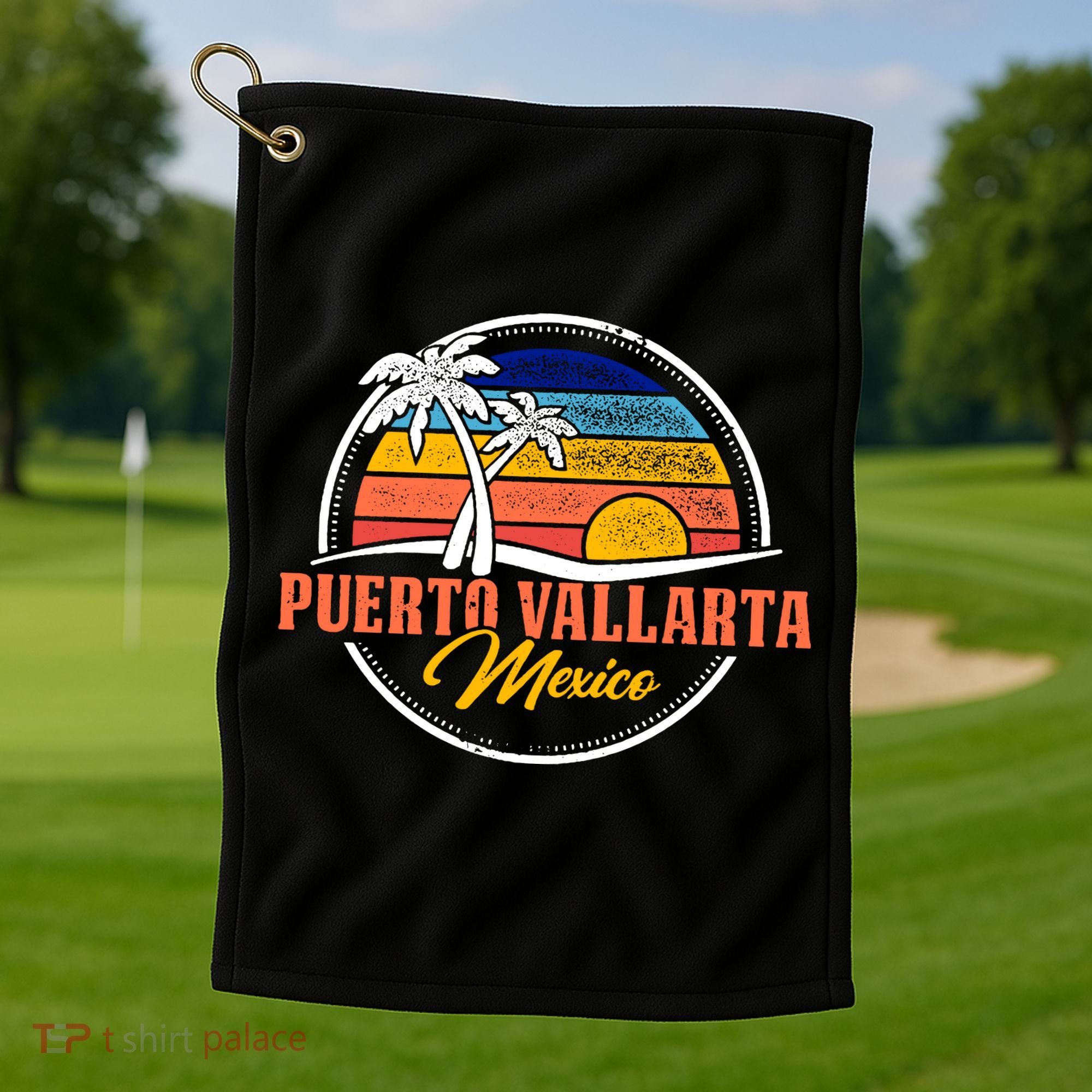 Puerto Vallarta Retro Sunset Golf Towel