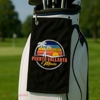 Puerto Vallarta Retro Sunset Golf Towel thumb 2