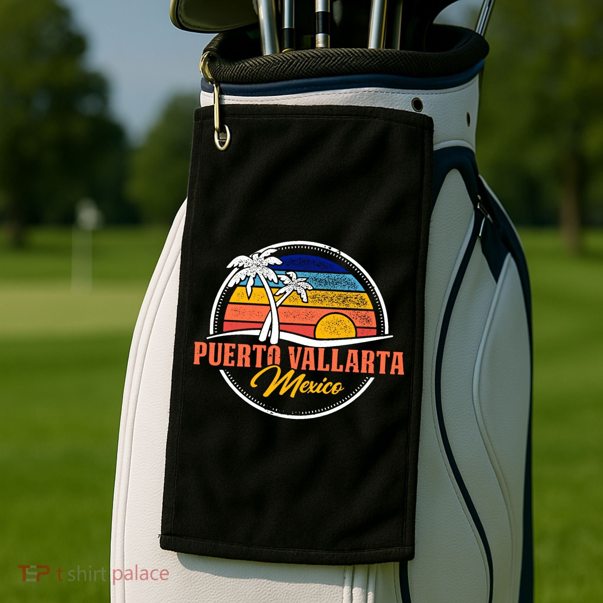 Puerto Vallarta Retro Sunset Golf Towel