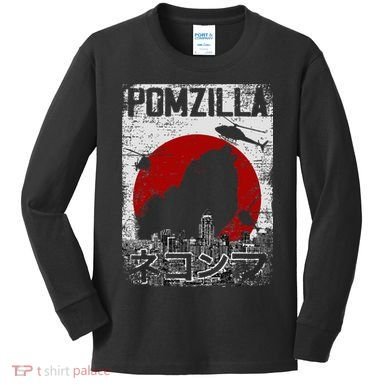 Pomzilla Vintage Retro Pomeranian Dog Kids Long Sleeve Shirt