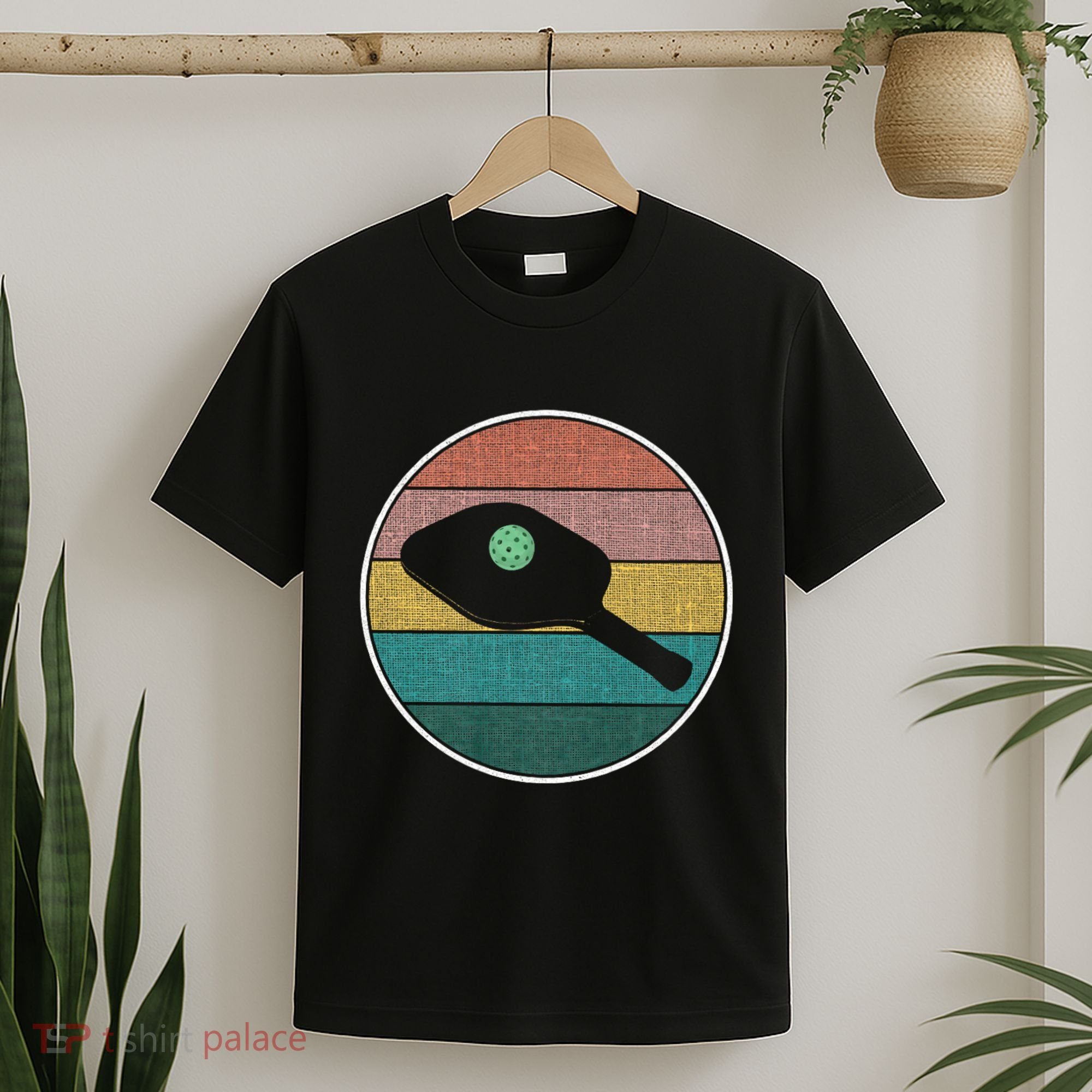 Pickleball Vintage Retro Sunset Ball Funny Pickleball Joke T-Shirt