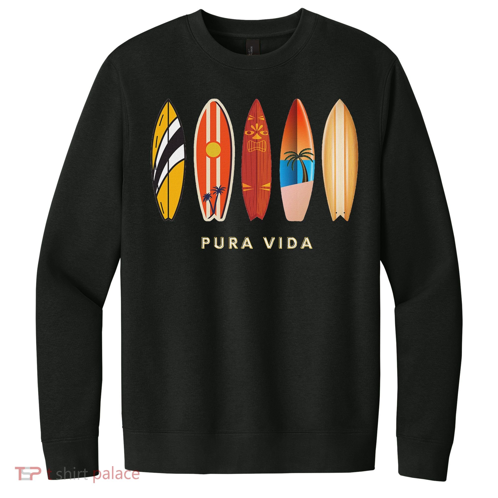 Pura Vida Surfboards Costa Rica Surfing V.I.T. Fleece Crew Sweatshirt