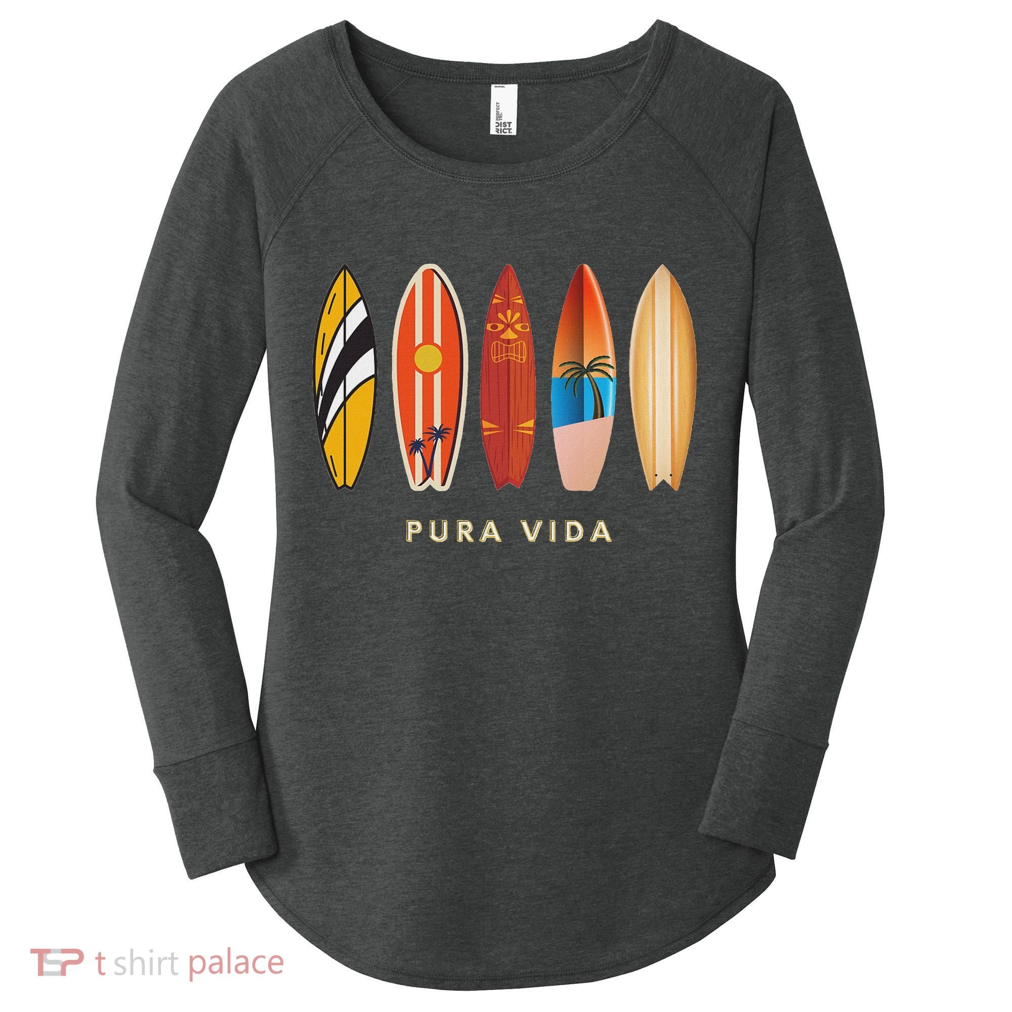 Pura Vida Surfboards Costa Rica Surfing Women's Perfect Tri Tunic Long Sleeve Shirt