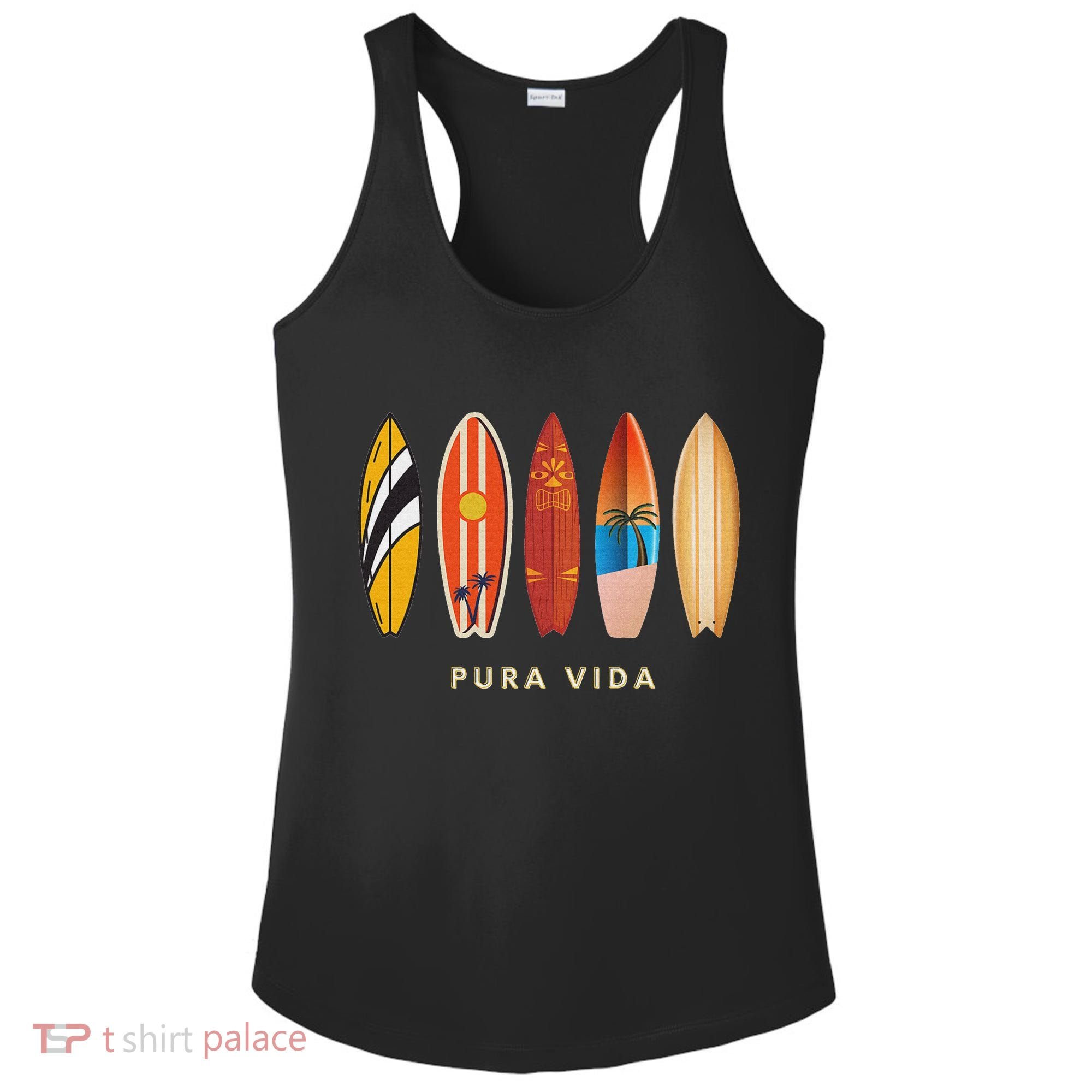 Pura Vida Surfboards Costa Rica Surfing Ladies PosiCharge Competitor Racerback Tank