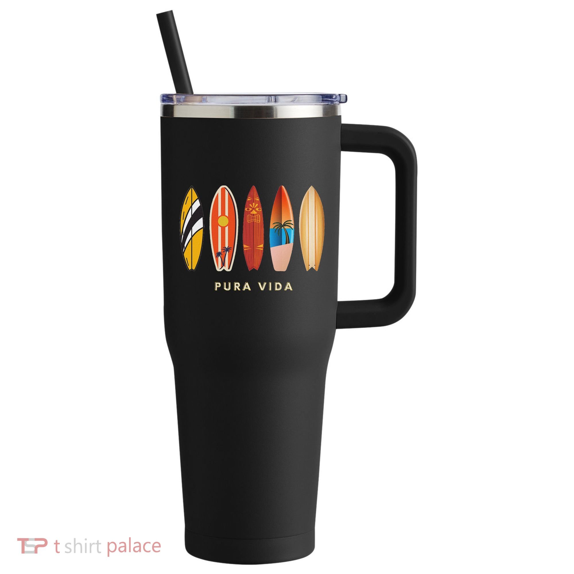 Pura Vida Surfboards Costa Rica Surfing 40oz Vacuum Insulated Stainless Steel Travel Tumbler