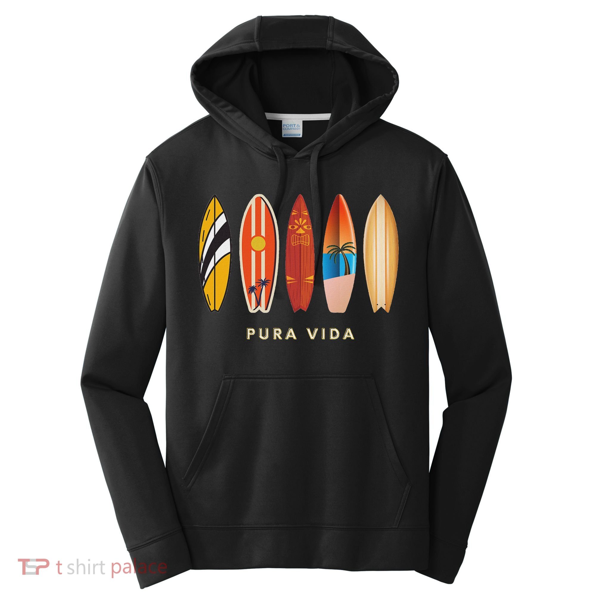 Pura Vida Surfboards Costa Rica Surfing Performance Fleece Hoodie