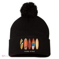 Pura Vida Surfboards Costa Rica Surfing Pom Pom 12in Knit Beanie thumb 0