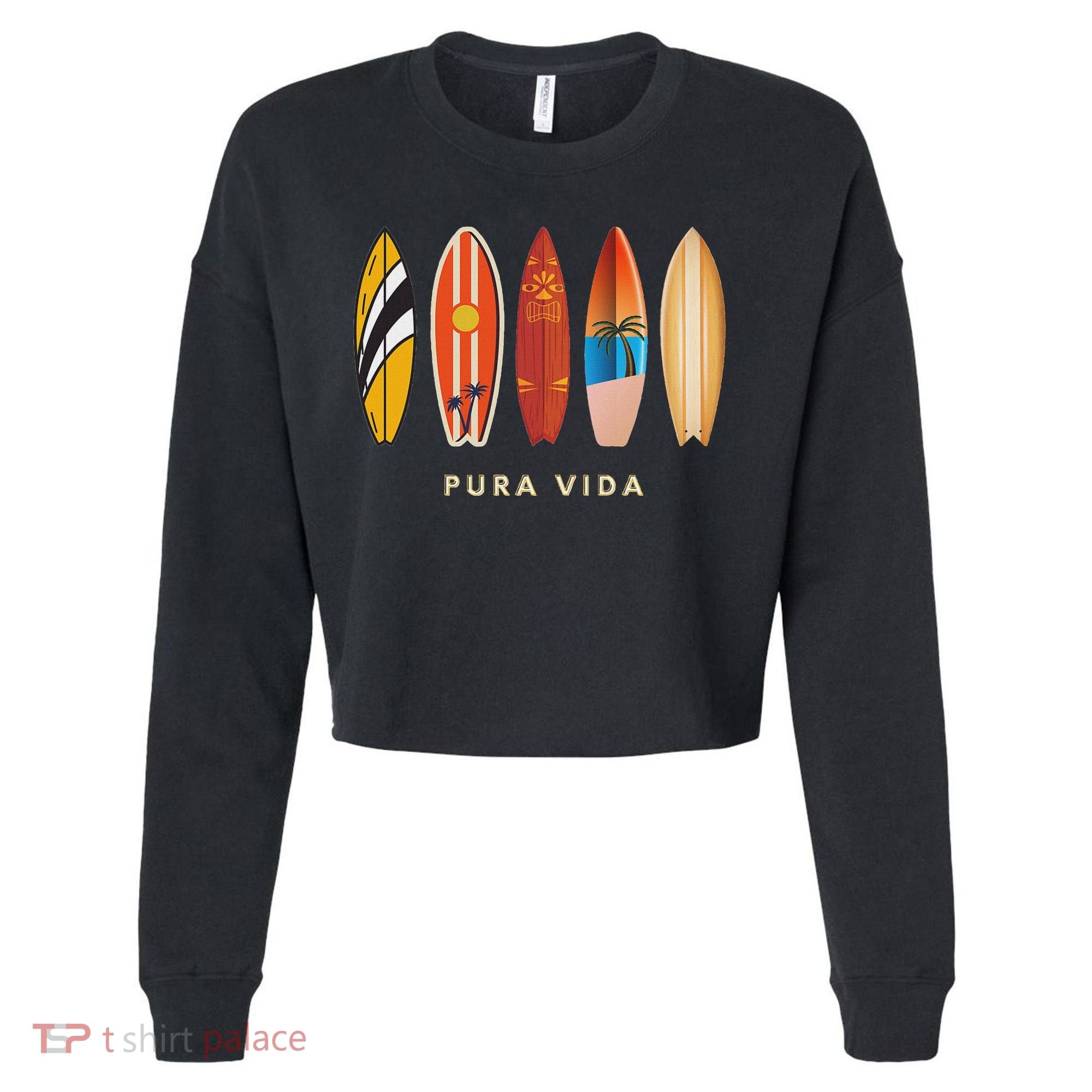 Pura Vida Surfboards Costa Rica Surfing Cropped Pullover Crew
