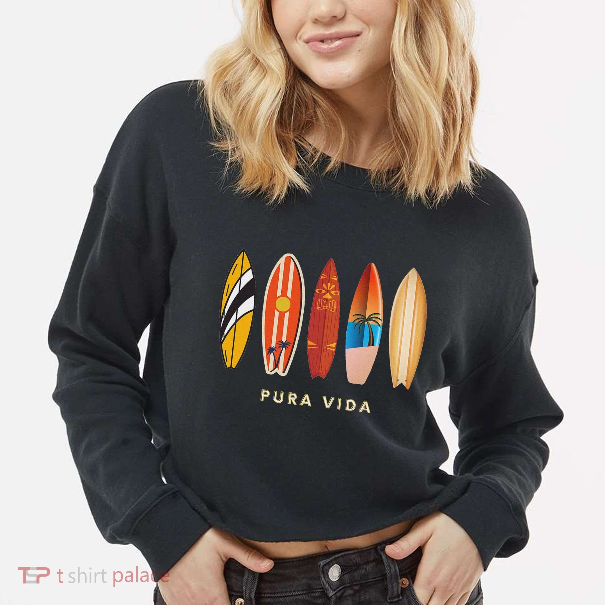 Pura Vida Surfboards Costa Rica Surfing Cropped Pullover Crew