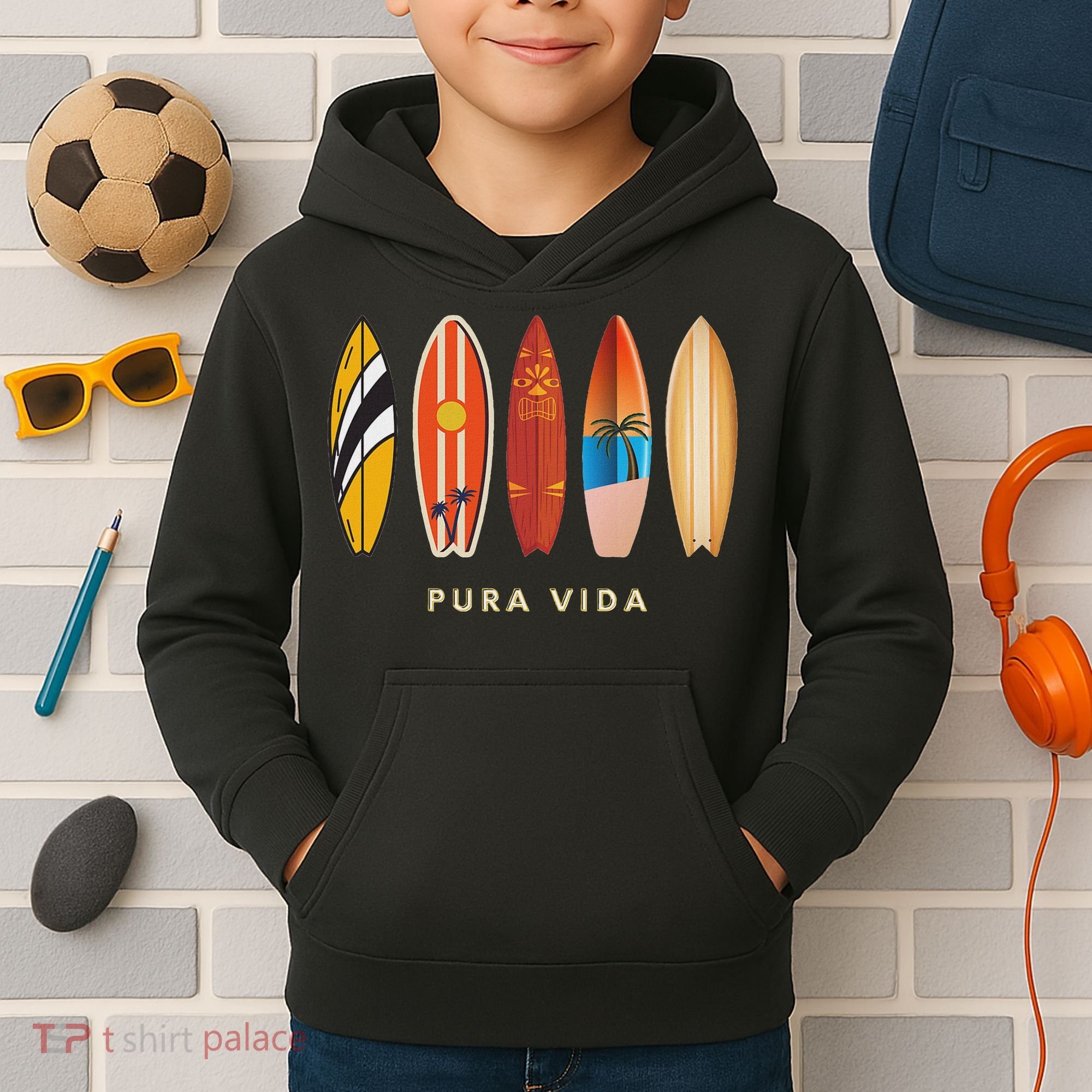 Pura Vida Surfboards Costa Rica Surfing Kids Hoodie