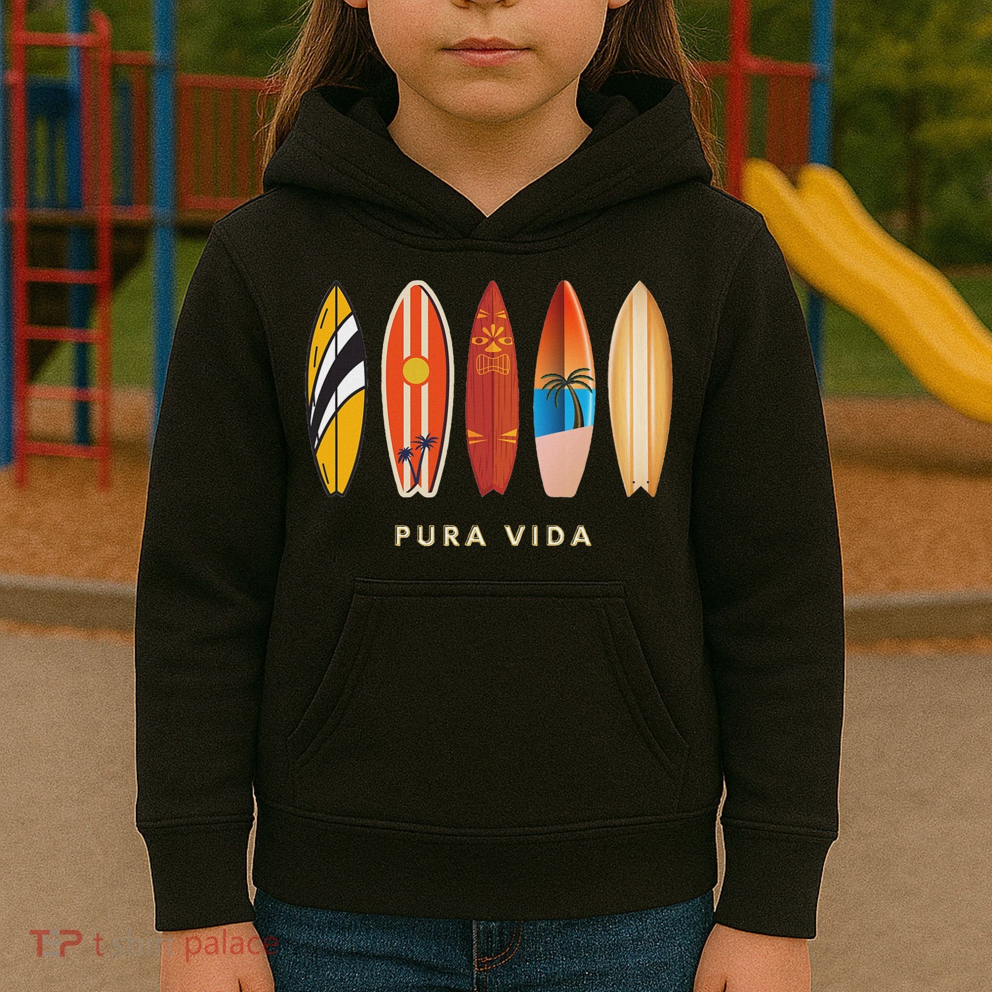 Pura Vida Surfboards Costa Rica Surfing Kids Hoodie