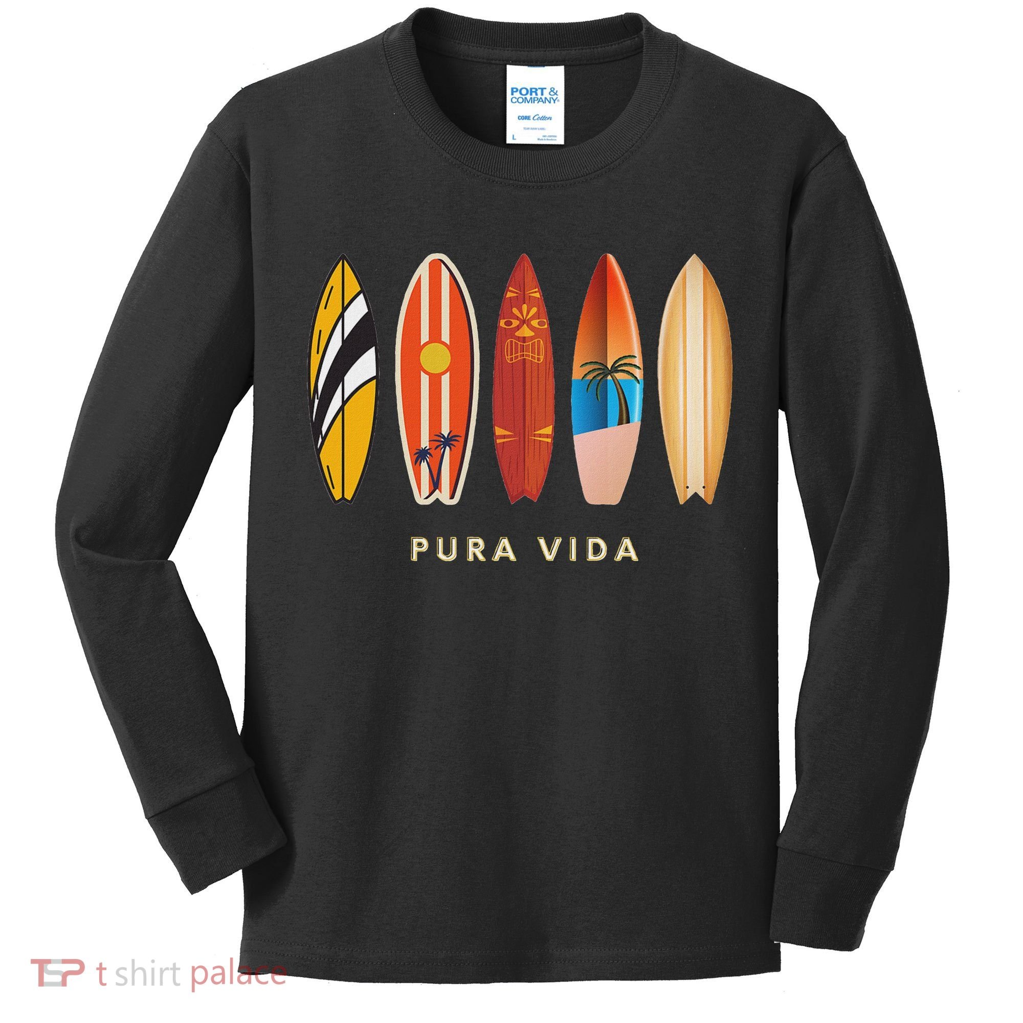 Pura Vida Surfboards Costa Rica Surfing Kids Long Sleeve Shirt