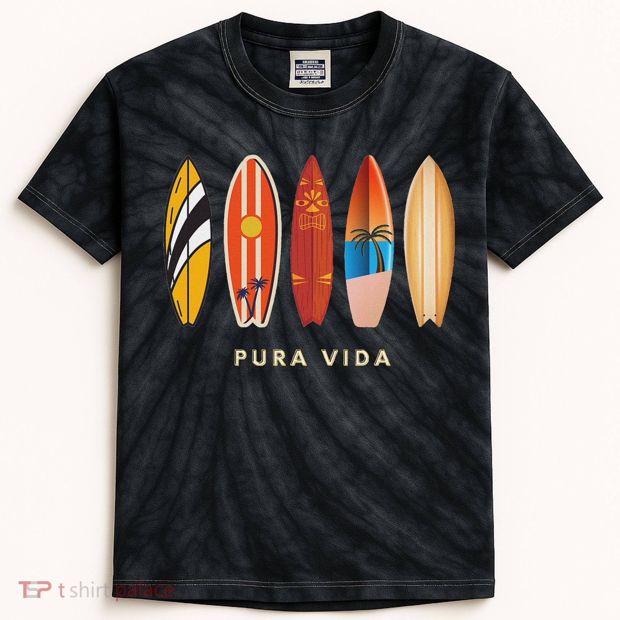 Pura Vida Surfboards Costa Rica Surfing Kids Tie-Dye T-Shirt