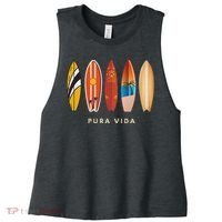 Pura Vida Surfboards Costa Rica Surfing Women's Racerback Cropped Tank thumb 0