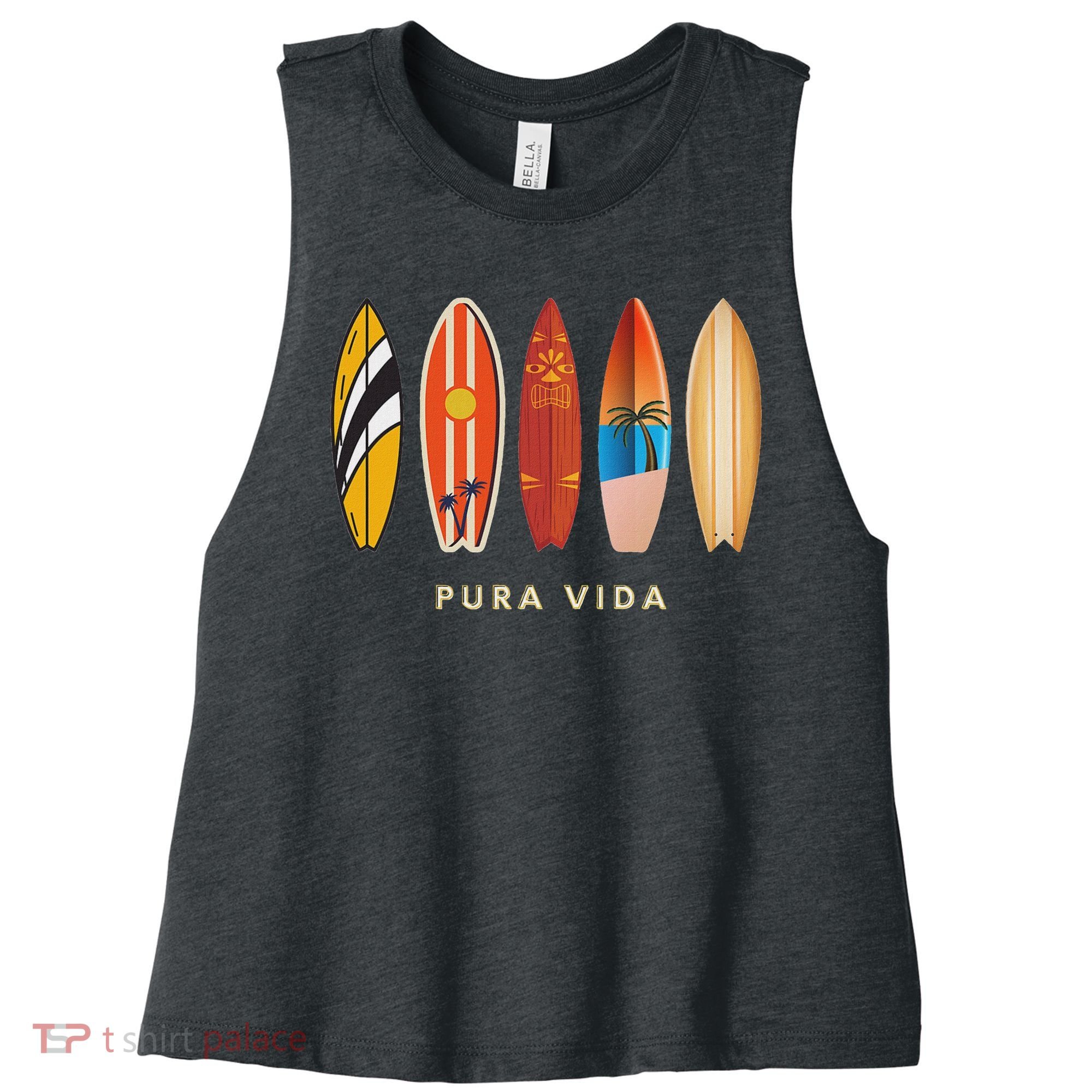 Pura Vida Surfboards Costa Rica Surfing Women's Racerback Cropped Tank