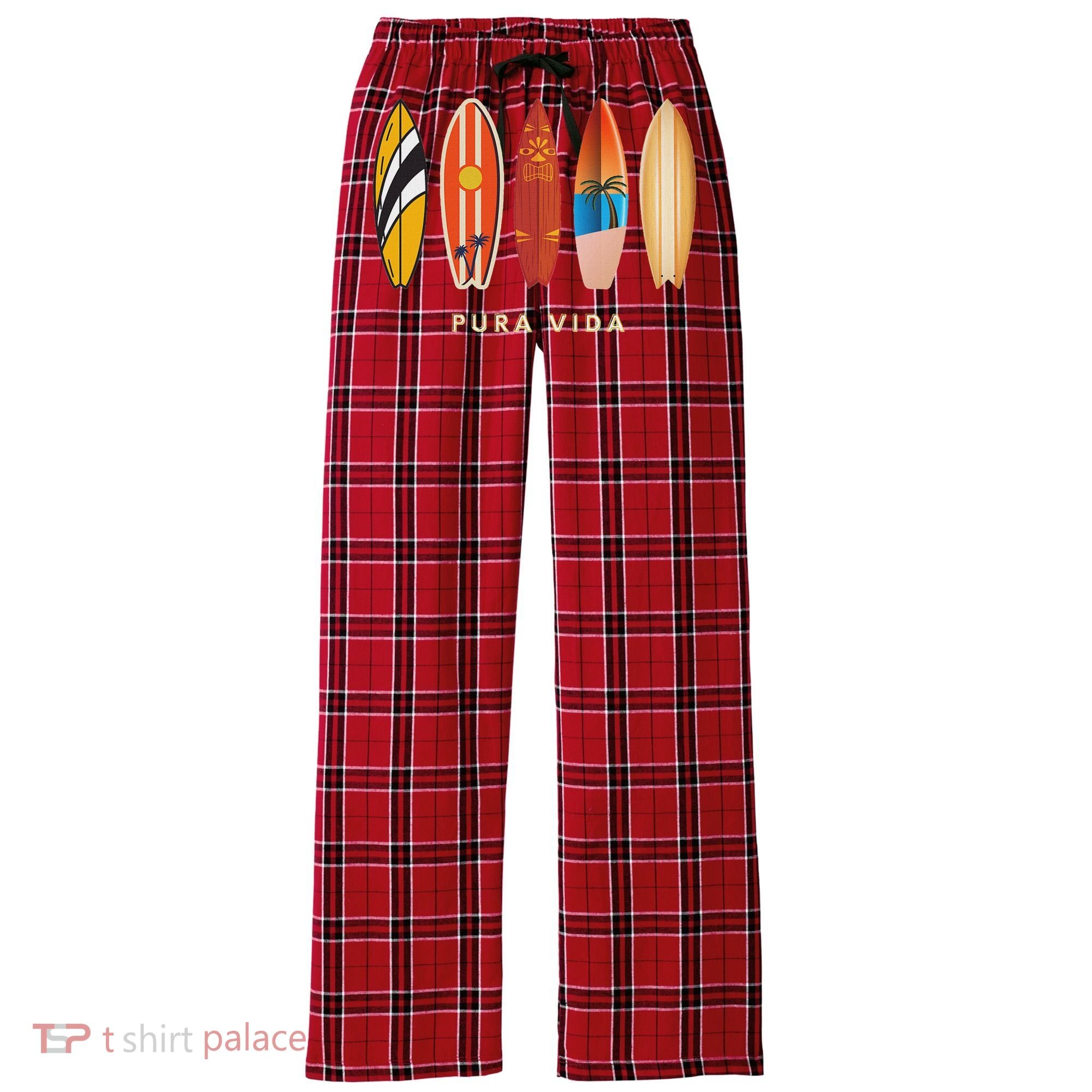 Pura Vida Surfboards Costa Rica Surfing Women's Flannel Plaid Pajama Pants